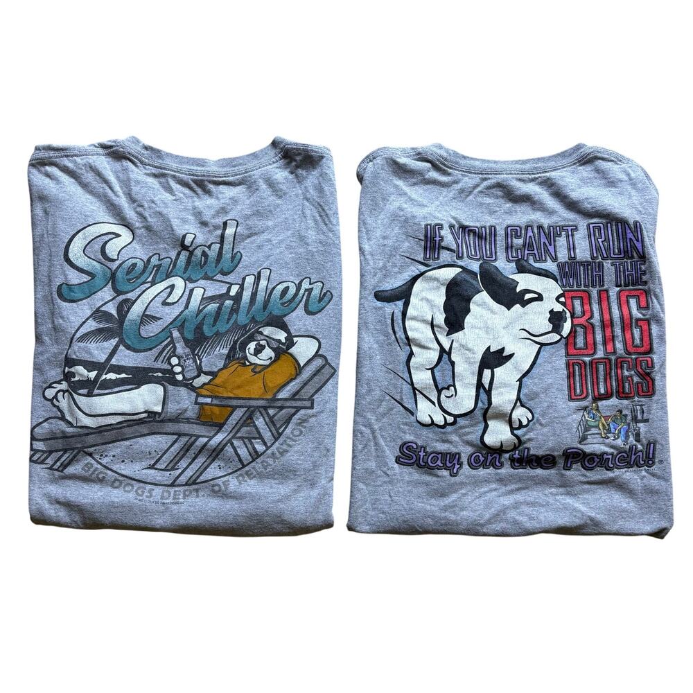 LOT OF 2 - Big Dogs Men’s Short Sleeve Graphic T-Shirts Gray Size XL Humor Y2K